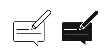 Write comment icons set in black colors on white background