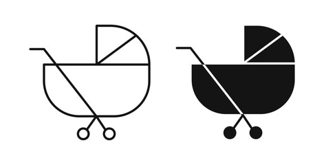 Baby carriage icons set in black colors on white background