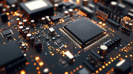 Obraz premium A precision electronics factory with microchips being assembled under cold white lighting