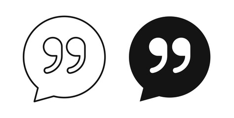 Comment quote icons set in black colors on white background