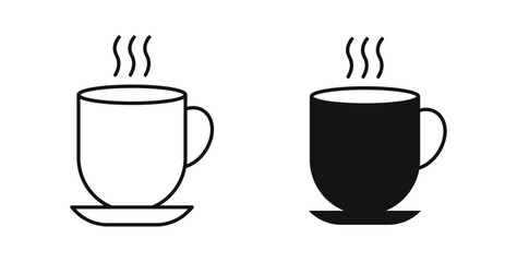 Coffee icons solid and thin line.