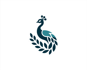 Peacock logo design icon symbol vector illustration. Peacock bird template.
