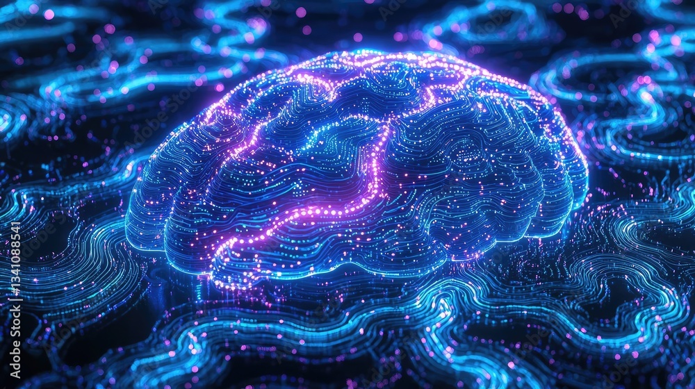 Aufkleber Artificial intelligence data circuit in cyberspace computing concept. Vibrant digital brain illustration with glowing neural connections.