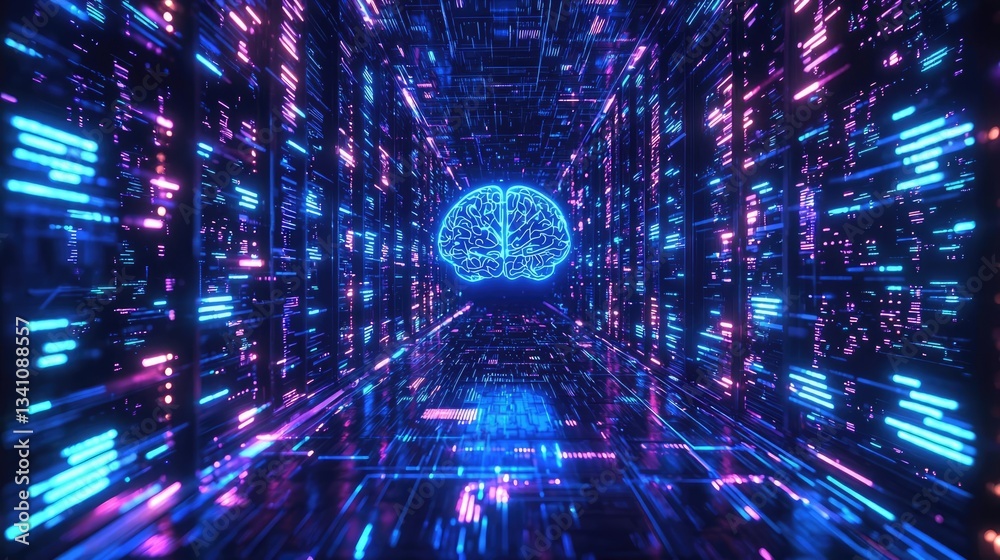 Aufkleber Artificial intelligence data circuit in cyberspace computing concept. An abstract representation of a digital brain in vibrant colors.