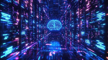 Obraz premium Artificial intelligence data circuit in cyberspace computing concept. An abstract representation of a digital brain in vibrant colors.