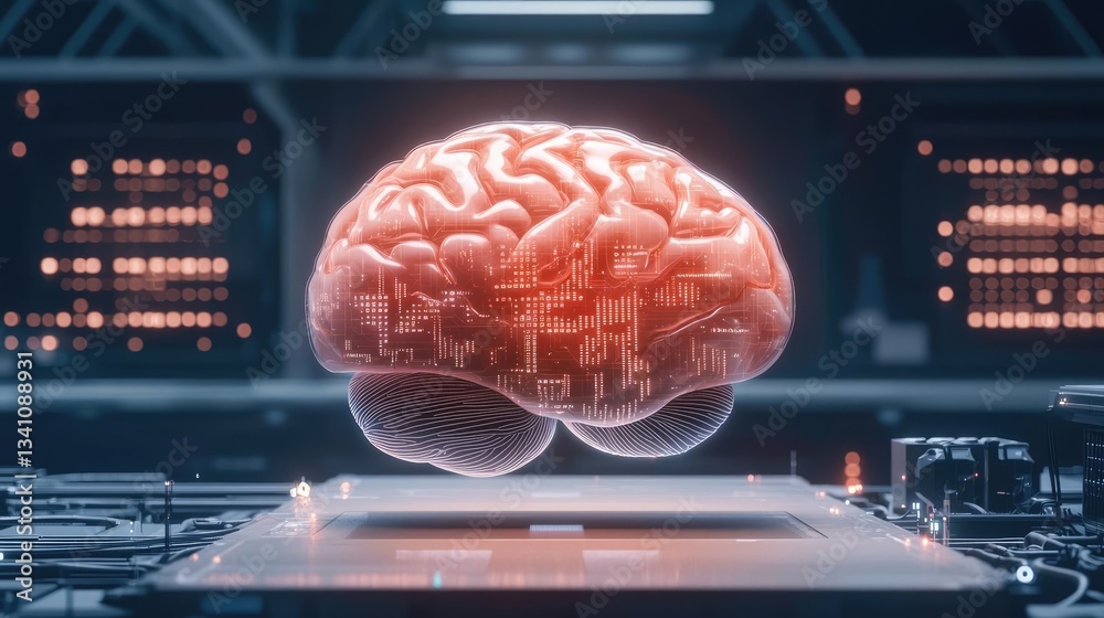 Poster Artificial intelligence database in cyberspace circuit concept. Futuristic brain concept representing AI and neural networks.