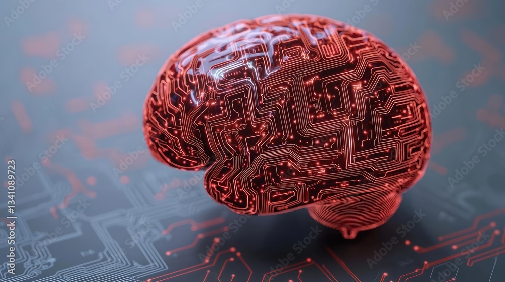 Aufkleber Artificial intelligence database in cyberspace circuit concept. A digitally enhanced brain symbolizing artificial intelligence.