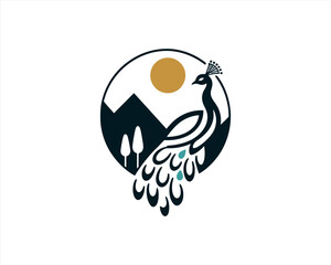 Peacock logo design icon symbol vector illustration. Peacock bird template.