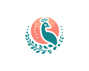 Peacock logo design icon symbol vector illustration. Peacock bird template.