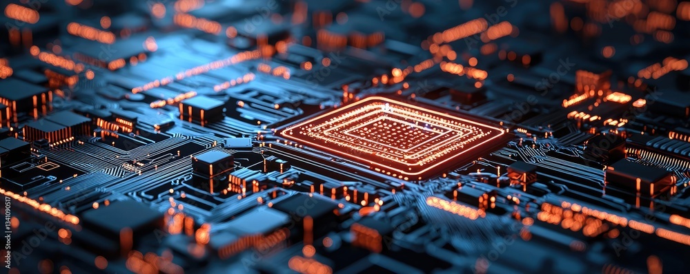 Leinwandbilder Artificial intelligence database and future computing concept. Innovative microchip design showcasing advanced circuitry.