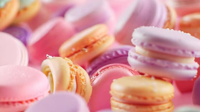 shot entirely filled with colorful macarons, pastel hues, frame completely covered, sweet and elegant, confectionery feel, soft lighting