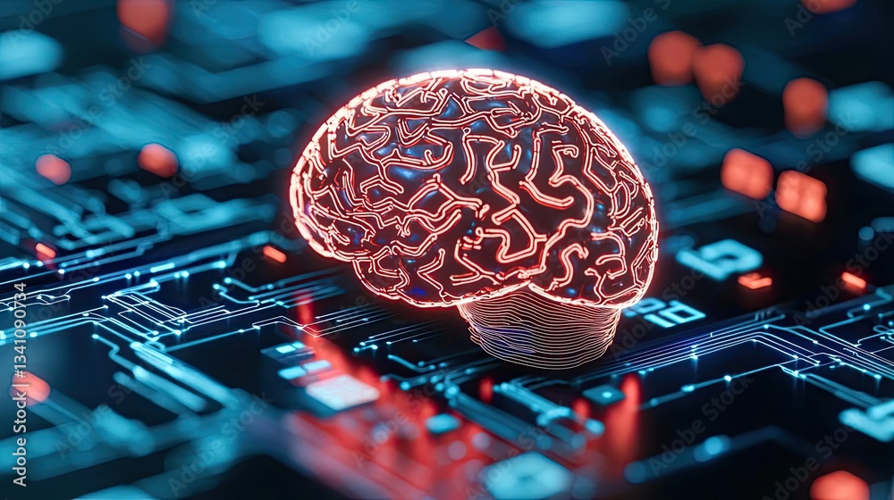 Aufkleber Artificial intelligence data circuit in cyberspace computing concept. Futuristic brain concept on a digital circuit background.