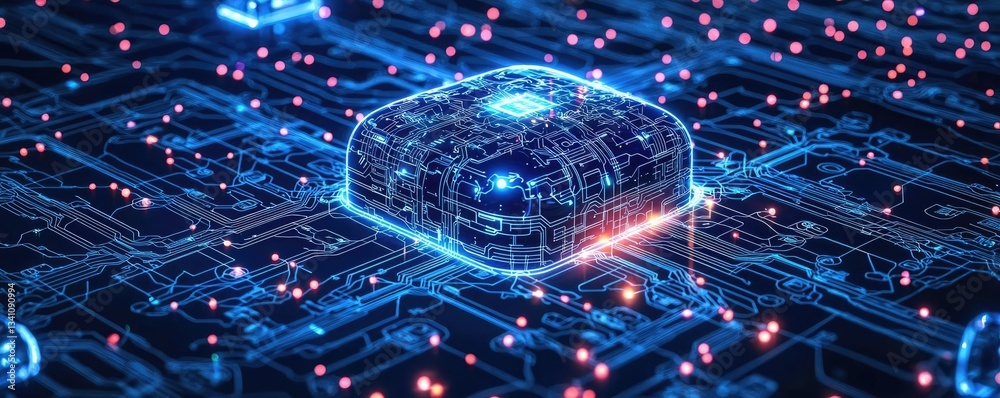 Aufkleber Artificial intelligence database in cyberspace circuit concept. Abstract representation of a digital circuit board.