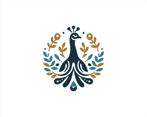 Fototapeta premium Peacock logo design icon symbol vector illustration. Peacock bird template.