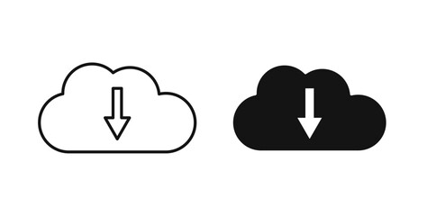 Cloud download icons set in black colors on white background
