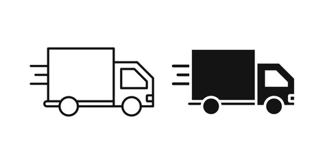 Moving truck icons set in black colors on white background