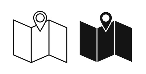 Map icons set in black colors on white background