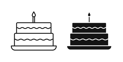 Cake birthday icon set on white background