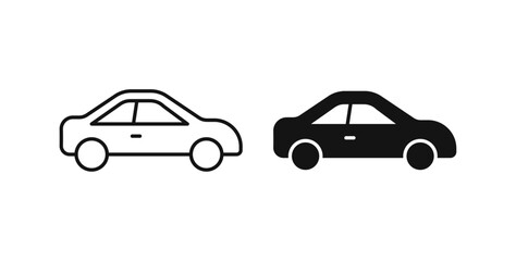 Car side view icons set in black colors on white background