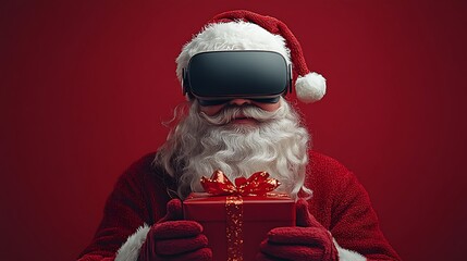 High tech Santa delivering virtual Christmas presents inside futuristic world image