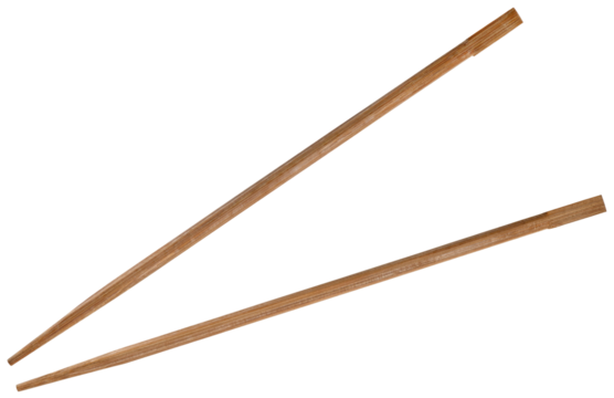 Bamboo wooden chopsticks isolated on a transparent background. PNG.