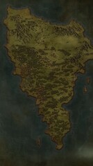 Naklejka premium A detailed fantasy world map showing forests mountains and coastal regions with a parchment style