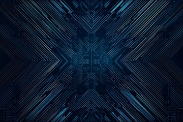 Abstract close-up of a glowing blue digital circuit board, showcasing intricate connections and technological design on a black background.
