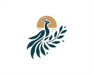 Peacock logo design icon symbol vector illustration. Peacock bird template.