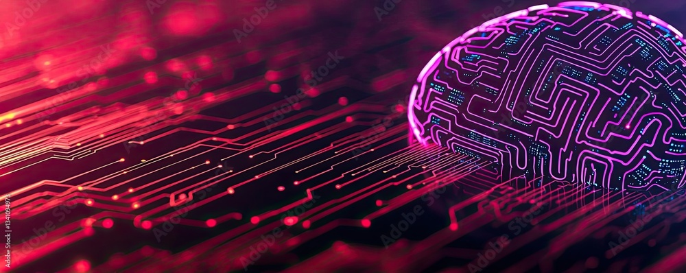 Aufkleber Artificial intelligence data circuit in cyberspace computing concept. Futuristic brain with digital circuits illustrating artificial intelligence.