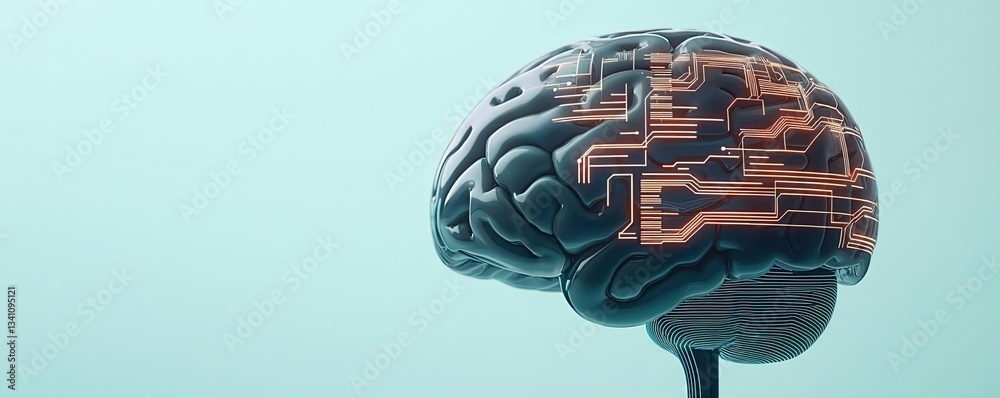 Aufkleber Artificial intelligence database in cyberspace circuit concept. Conceptual image of a brain with circuit patterns for technology.