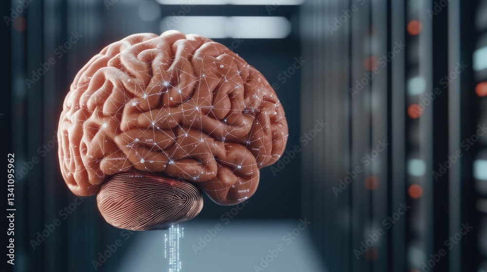 Poster Artificial intelligence database in cyberspace circuit concept. A digital brain symbolizing artificial intelligence and innovation.