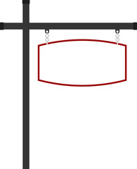 Obraz premium Illustration of a hanging sign board with blank copy space. Empty sign board with pole for your design. 