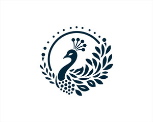 Fototapeta premium Peacock logo design icon symbol vector illustration. Peacock bird template.