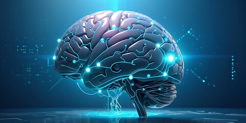 Technological brain and machine learning concept Abstract circuit board