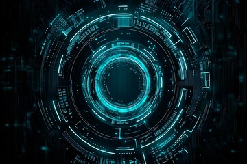 Obraz premium Abstract close-up of a glowing blue digital circuit board, showcasing intricate connections and technological design on a black background. 