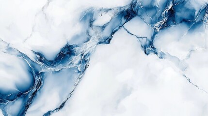 A white marble texture with bold, painted blue veins flowing organically