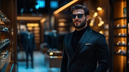 Obraz premium Stylish man in a suit inside a modern shop
