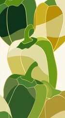 High quality illustration of Bell peppers in overlapping geometric shapes in gold, dynamic and stylish