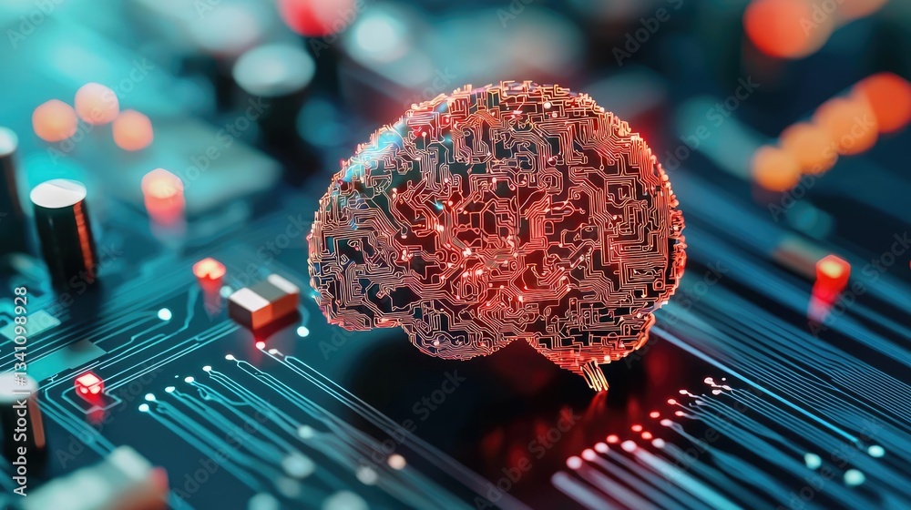 Aufkleber Artificial intelligence data circuit in cyberspace computing concept. Abstract digital brain on a circuit board, symbolizing AI.