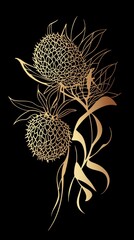 Stylized rambutan designs with intricate details in gold, expressive and bold High quality illustration
