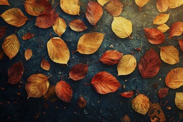 Autumn Leaves on Textured Surface.