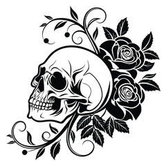 Gothic Monochrome Skull with Ornamental Details
