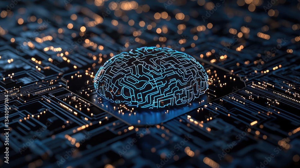 Poster Artificial intelligence data circuit in cyberspace computing concept. Futuristic circuit design representing advanced technology.