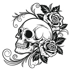 Gothic Monochrome Skull with Ornamental Details