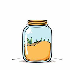 Vsai small plants growing inside glass jar filled with sand