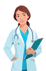 Fototapeta premium Vsai confident female doctor holding clipboard and smiling, healthcare professional