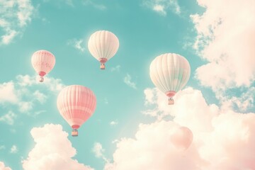Naklejka premium Pastel Hot Air Balloons in Dreamy Sky