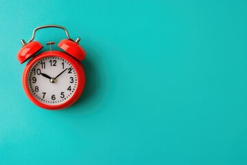 Red Alarm Clock on Teal Background (1)