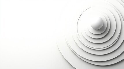 Concentric randomly offset white rings or circles steps fading out background wallpaper banner, close up flat lay top view from above. abstract modern minimal white background. Illustration