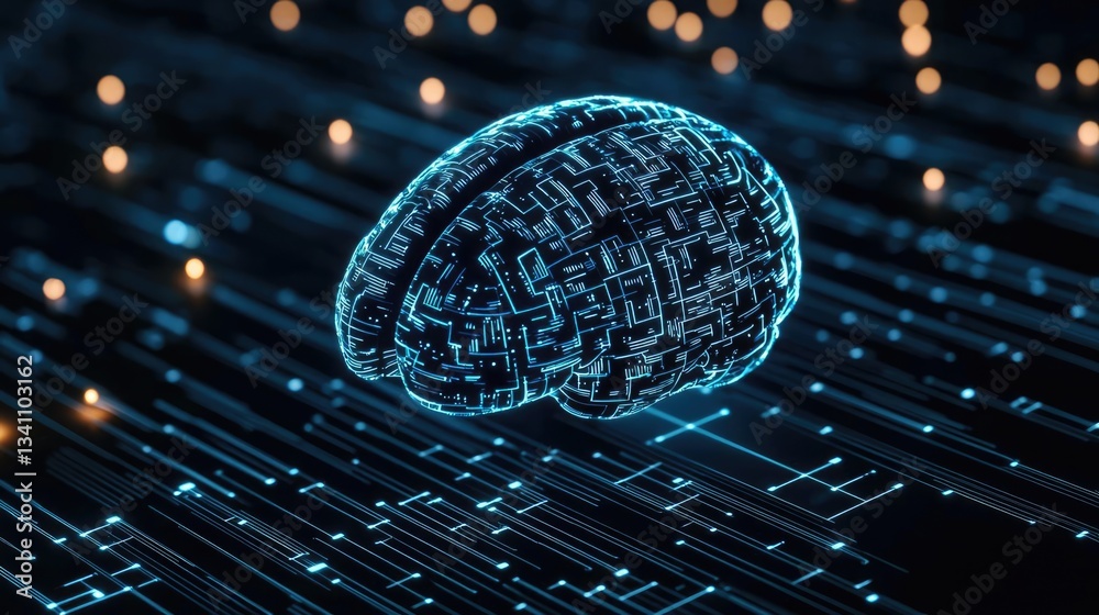 Poster Artificial intelligence data circuit in cyberspace computing concept. Futuristic digital brain reflecting artificial intelligence concepts.